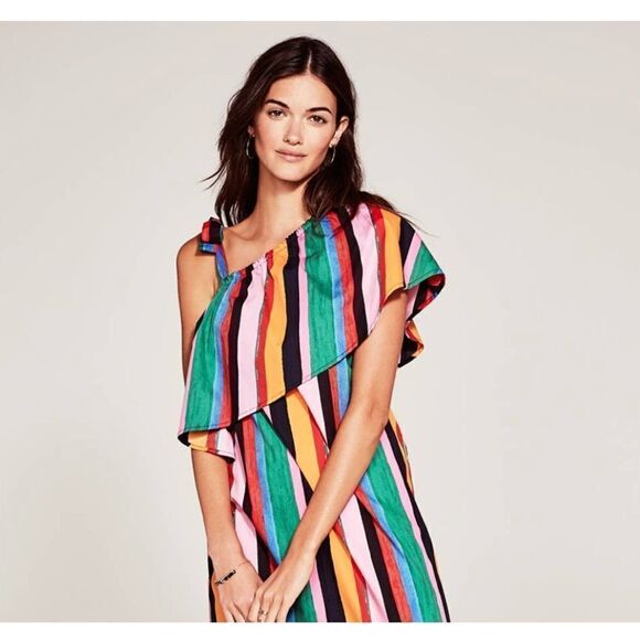 Who What Wear Striped Off The Shoulder Ruffle Dress - Picture 1 of 4